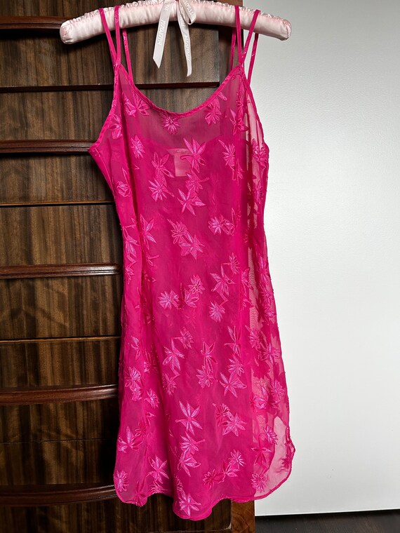 Vintage Sheer Silky Pink Floral Slip Dress