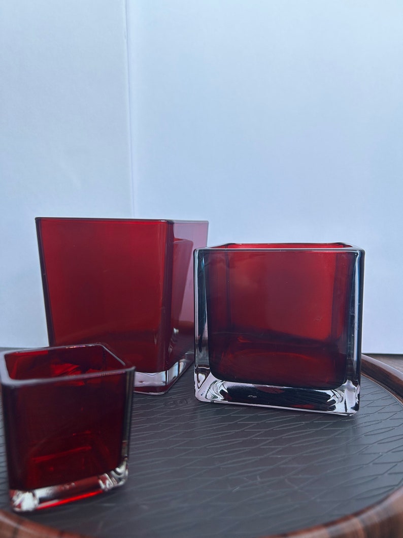 Vintage Ruby Red Glass Vase / Candle Holder image 1