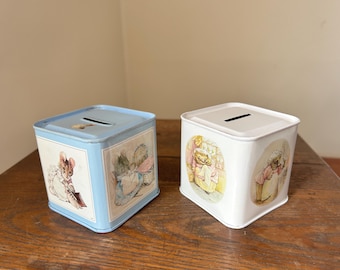Vintage 1980s Hunkydory Square Coin Jar Tin | Made In England