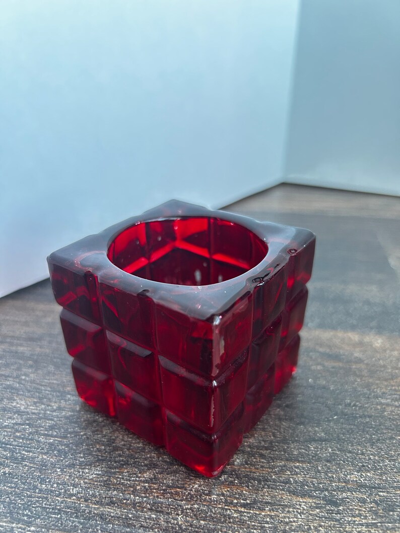 Vintage Ruby Red Glass Vase / Candle Holder image 2