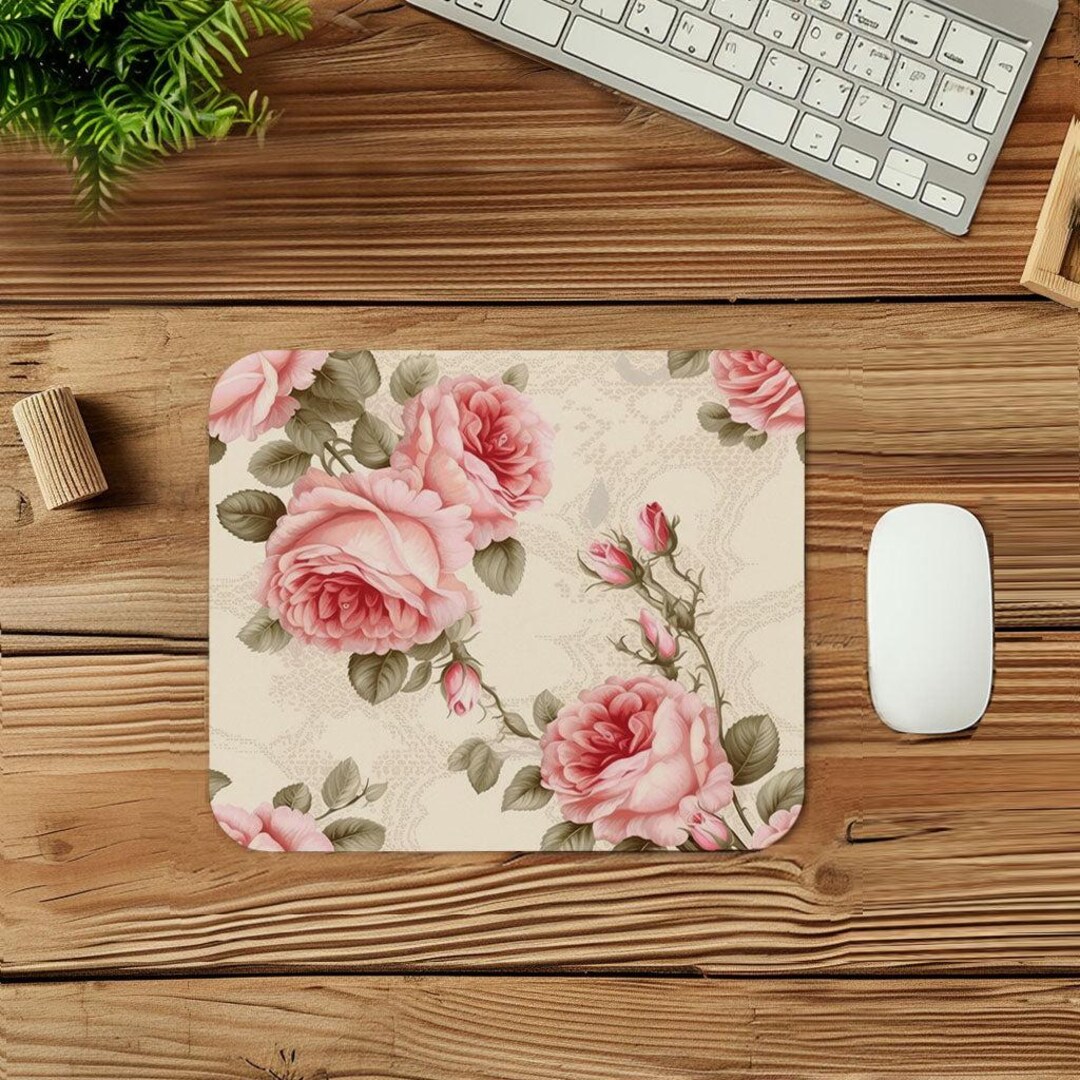 Shabby Chic Floral Mouse Pad Gift Mat Square Non-slip Rubber Base ...