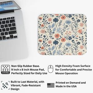 Wildfowers Floral Mouse Pad Gift Mat Square Non-Slip Floral Garden Scandinavian Rectangle Gaming Office Desk Laptop Mousepad image 2