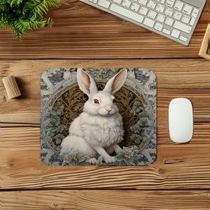 Bunny Rabbit William Morris Mouse Pad Gift Mat Square Non-Slip Animals Cottage Rectangle Gaming Office Desk Laptop Mousepad