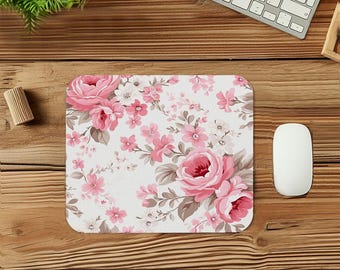 Floral Mouse Pad Gift Mat Square Non-Slip Rubber Base Pink Shabby Chic Flowers Rectangle Gaming Office Desk Laptop Mousepad Pink