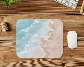 Beach & Coastal Mouse Pad Gift Mat Square Non-Slip Rubber Base Pastel Ocean Shore Waves Modern Rectangle Gaming Office Desk Laptop Mousepad