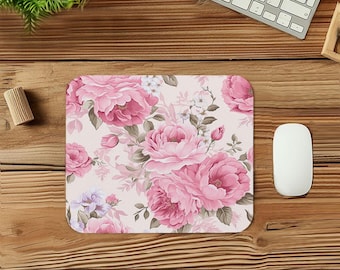 Shabby Chic Floral Mouse Pad Gift Mat Square Non-Slip Rubber Base Pink Flowers Rectangle Gaming Office Desk Laptop Mousepad