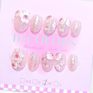 Natural Cherry Blossoms press on nails | Handmade nails | Premium nails | Pretty nails | Oval shape press on nails | Party gift nail