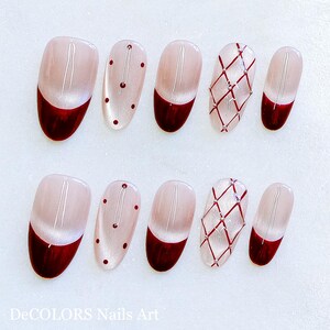 Noble Red French Tip and Pink Cat-eye Sparkling Press On Nails | Almond Shape Daily | Handmade Luxury Nails for Everyday, Party and Wedding