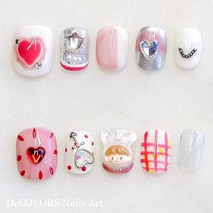 Cute Hearts press on nails | Handmade press on nails | Premium nails | Pretty nails | Round press on nails | Party gift nail