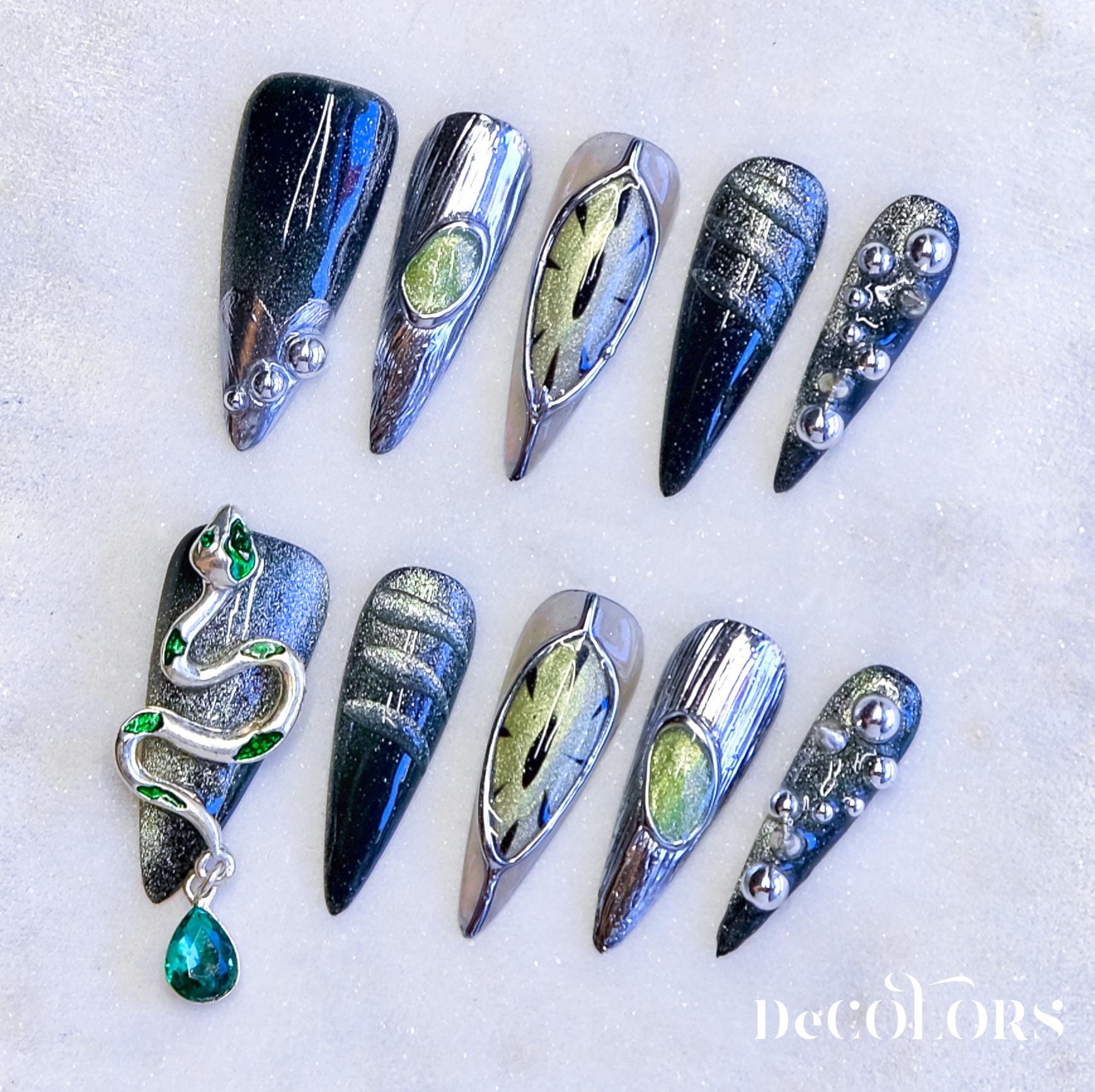 Fake Cyberpunk Nails Green - Etsy