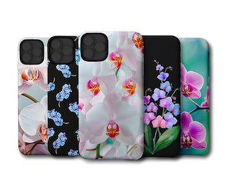 Funda para teléfono con diseño de orquídeas y motivos botánicos.