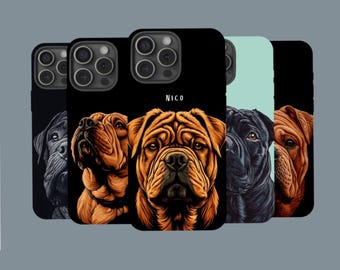 Funda para teléfono con diseño de perro Shar Pei, doble capa resistente, carga inalámbrica.