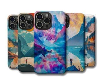 Funda resistente para teléfono con diseño de lago de pesca / Regalo para papá con temática de actividades al aire libre