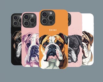 Funda resistente para teléfono con diseño de bulldog inglés y retrato personalizado de mascota.