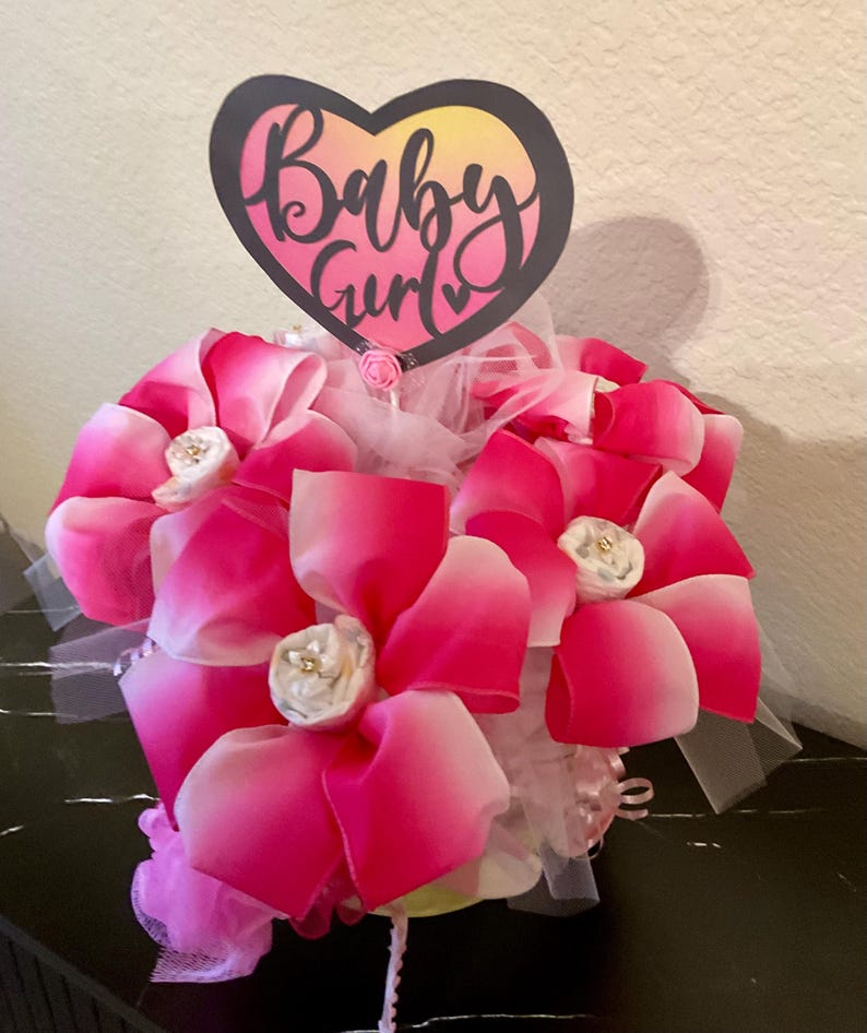 Handmade Baby Girl Diaper Flower Basket | Baby Shower Centerpiece ...