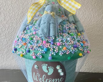 Handmade Diaper Cupcake, Gender Neutral Baby Shower Centerpiece Gift, Unique Newborn Gift