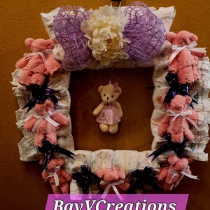 Unique Diaper Wreath for Girls Handmade Baby Shower Gift Baby Shower Decoration Gift for New Parents Newborn and New Mom Girl Diaper Cake