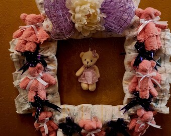 Unique Diaper Wreath for Girls Handmade Baby Shower Gift Baby Shower Decoration Gift for New Parents Newborn and New Mom Girl Diaper Cake