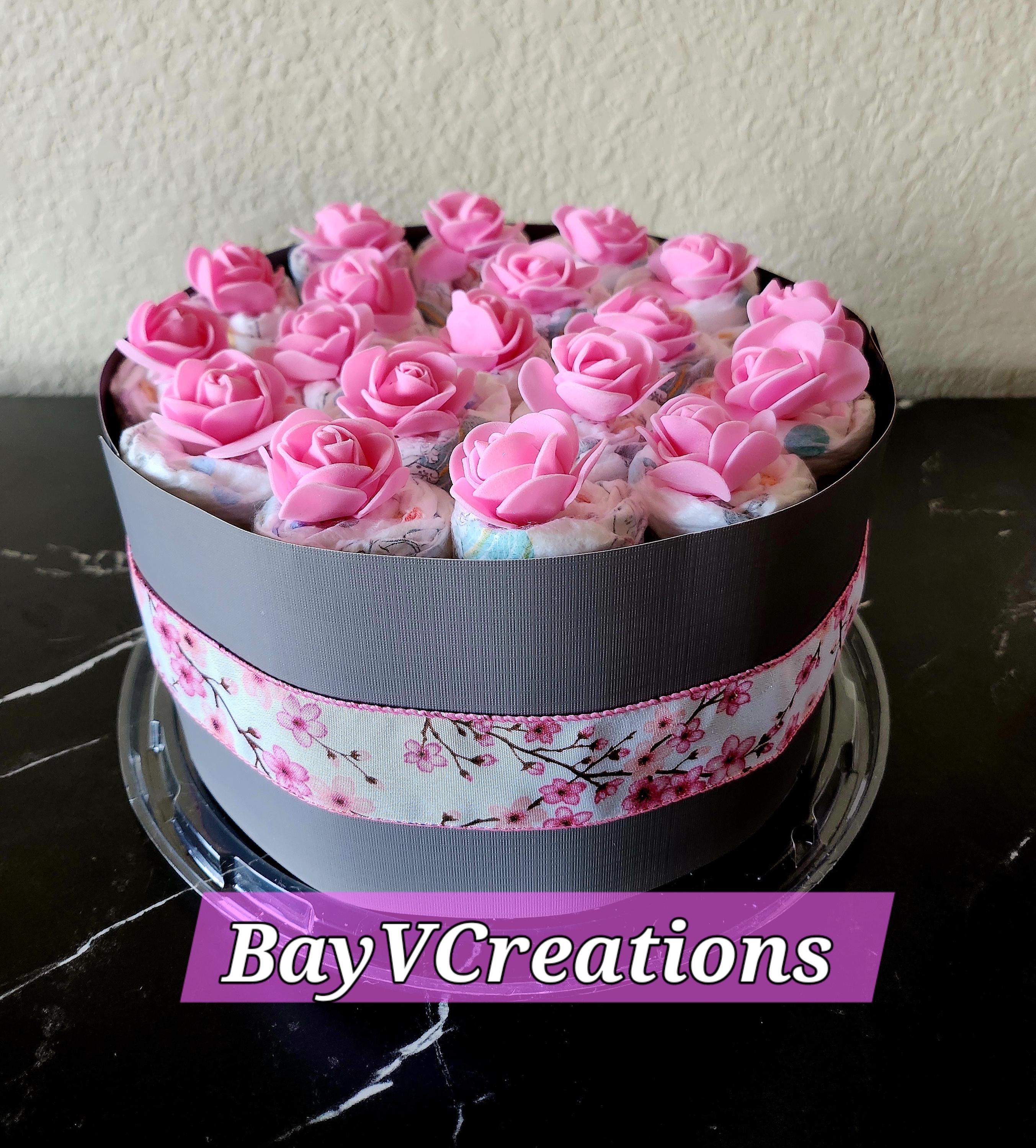 Handmade Diaper Cake: Baby Shower Centerpiece with Faux Flowers