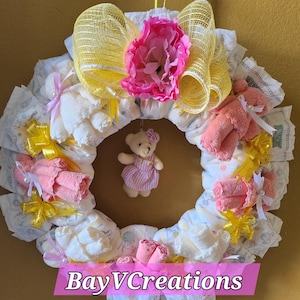 Unique Diaper Wreath for Girls | Handmade Baby Shower Gift | Baby Shower Decoration | Gift for New Parents | Diaper Cake