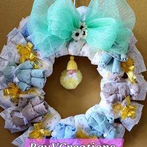 Unique Diaper Wreath for Girls or Boys Handmade Baby Shower Gift Baby Shower Decor Gift for New Parents New Mom Gender Reveal Diaper Cake