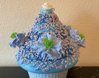 Unique Diaper Cake Cupcake for Boys | Handmade Baby Shower Gift | Baby Decoration | Gift for New Parents | Blue Diaper Cake Gift