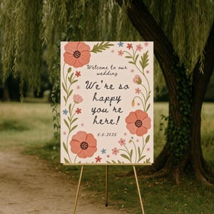 Floral Wedding Welcome Sign: Editable Canva Template (Digital Download)