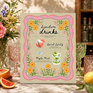 8x10 Signature Drinks Sign Template, 2 Cocktail Wedding Bar Sign Canva, Aperol Spritz Mojito Menu, Editable Printable, 109