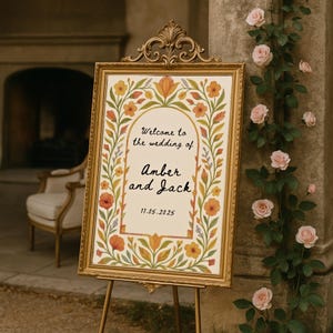 Romantic Garden Wedding Welcome Sign Template | Editable Canva Sign | Floral Arch Digital Wedding Signage
