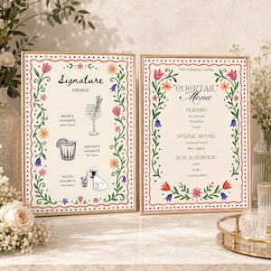Whimsical Floral Wedding Bar Sign Template, Signature Drinks Cocktail Menu (A3, 11x17 Digital Download)
