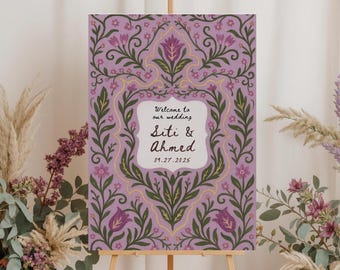 Whimsical Pink Floral Wedding Welcome Sign – Digital Printable Wedding Signage, Romantic Garden Wedding Decor, Instant Download
