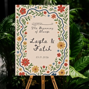 Bismillah Wedding Welcome Sign | Editable Canva Muslim Nikah Sign | Whimsical Floral Digital Board | Printable Islamic Wedding Signage