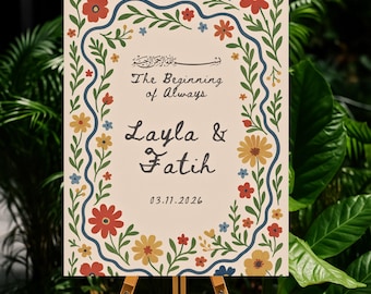 Folk Art Muslim Wedding Welcome Sign, Islamic Nikah Floral Template (Digital Download)