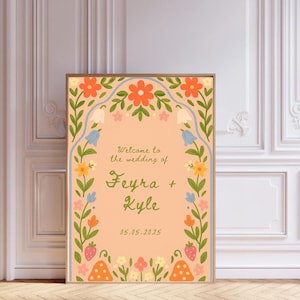 Floral Wedding Welcome Sign: Spring Garden Decor, Editable Canva Template (Instant Download)