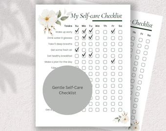 Sanfte Self-Care-Checkliste für überwältigte Frauen | Printable Wellness-Planer | Täglicher Zurücksetzen für Burnout & Stress