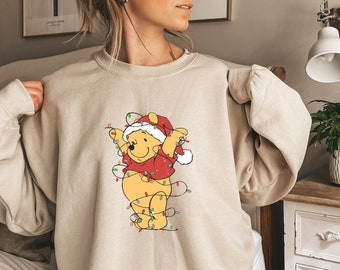 Winnie The Pooh Christmas Lights Sweatshirt, Pooh Christmas Sweatshirt, Holiday Sweater, Winter Crewneck Shirt, Christmas Gift For Women