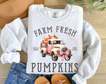Farm Fresh Pumpkins Retro Truck Sweatshirt, Cute Pumpkin Sweater, Pumpkin Patch Tee, Pumpkin Season Cozy Fall Sweatshirt, Women Fall Gift