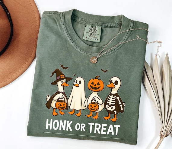 Comfort Colors® Funny Goose Honk or Treat Halloween Tshirt, Retro Honk or Treat Shirt, Best Girly Halloween Gift, Trendy Halloween Gift