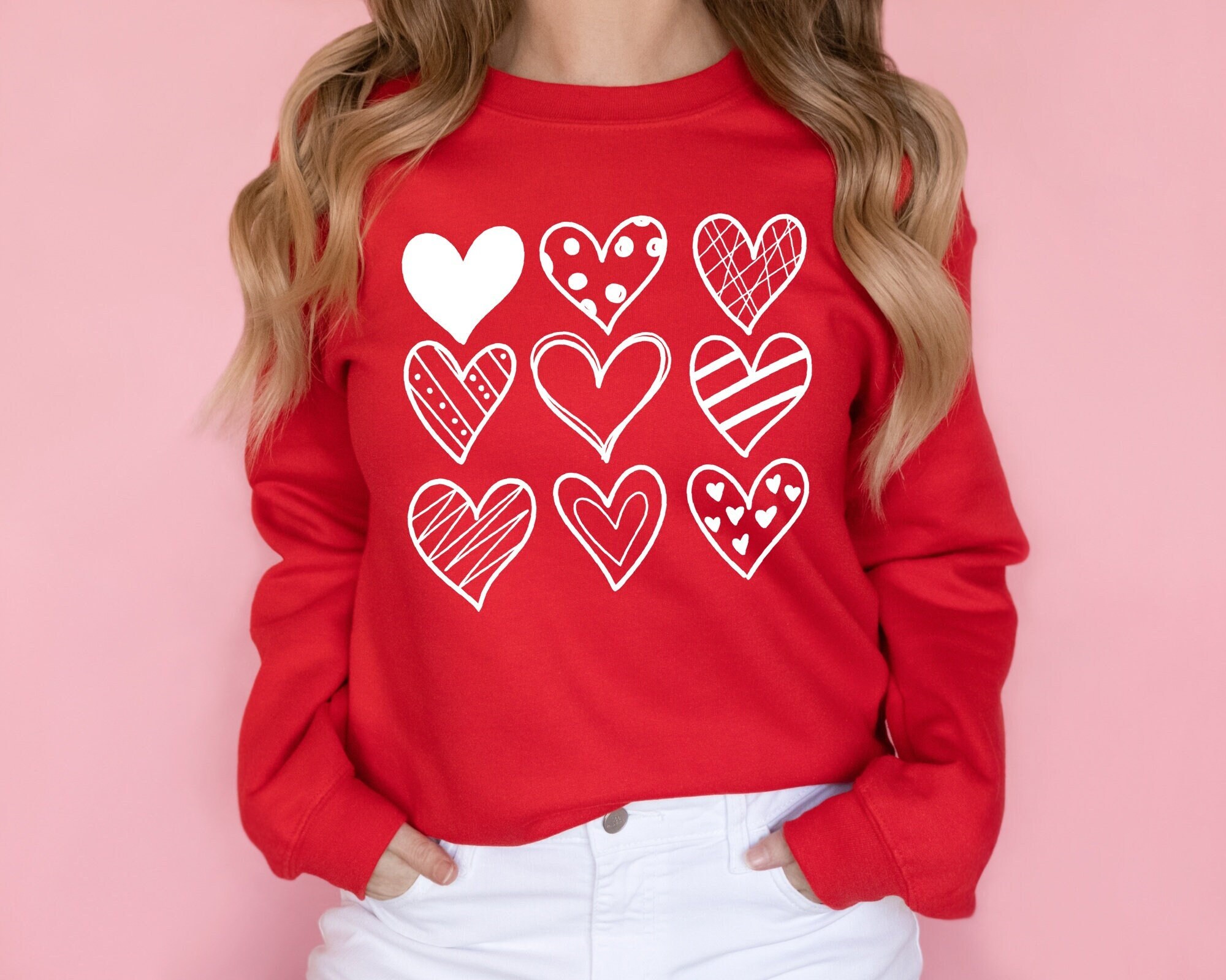 Cute Valentine Day Hearts Sweatshirt, Cute Hearts Valentine Sweater ...