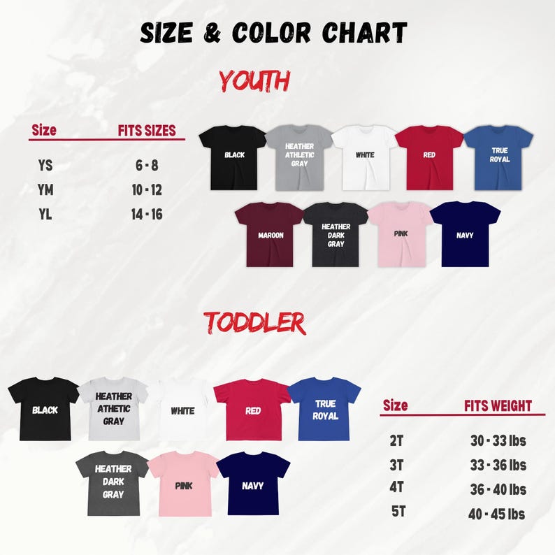 a chart showing the size and color of shirts