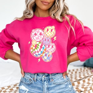 Trendy Checkered Smiley Face Sweatshirt, Checkered Smiley Face Sweater, Checkered Smile Face Tshirt, Gift For Her