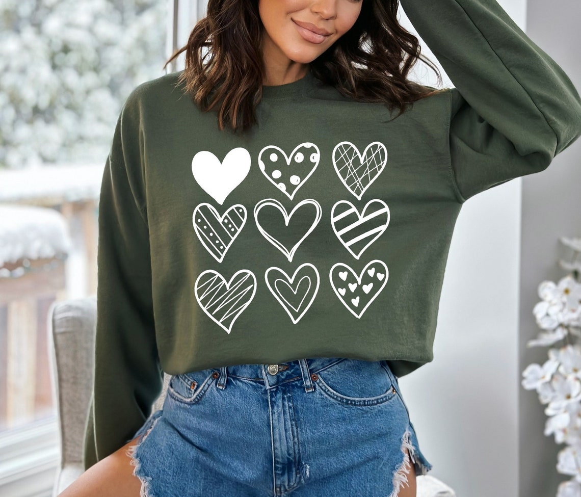 Cute Valentine Day Hearts Sweatshirt, Cute Hearts Valentine Sweater ...