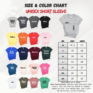the size and color chart for a t - shirt