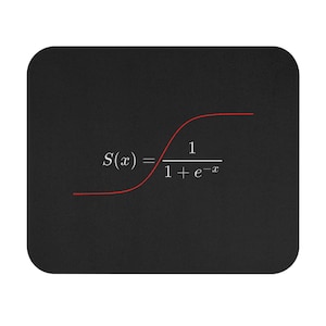 May include: Black mousepad with a red sigmoid curve graph and the mathematical formula S(x) = 1 / (1 + e^-x) in white text. The mousepad has rounded corners.