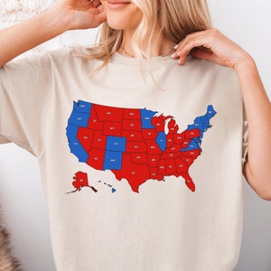 Camiseta com o Mapa Eleitoral de 2024 - Camiseta com estampa política, presente para as eleições nos EUA, camiseta patriótica de algodão premium