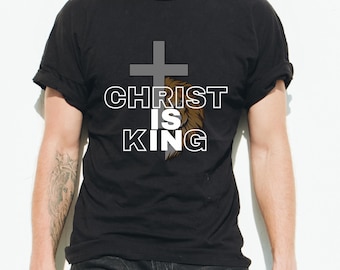 Christ is King Shirt - Christian Cross Lion T-Shirt, Jesus is King Faith Tee, Bible Verse Graphic Tee for Men Women