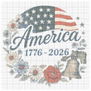 USA 1776 - 2026 250th Anniversary Cross Stitch Pattern: Liberty Bell & Flag (PDF Download)