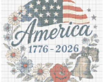 USA 1776 - 2026 250-jähriges Jubiläum Kreuzstich-Muster: Liberty Bell & Flagge (PDF-Download)