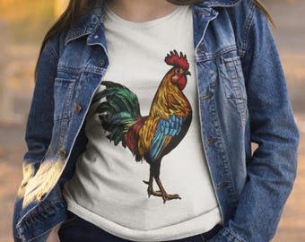 Colorful Rooster Shirt - Vibrant Farm Chicken T-Shirt, Rooster Graphic Tee, Country Farm Life Tee for Women Men