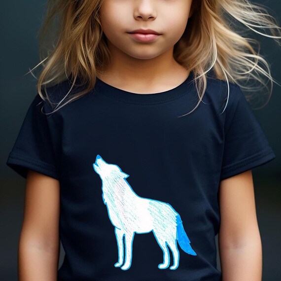 Maglietta per bambini con silhouette di lupo: opera d'arte per